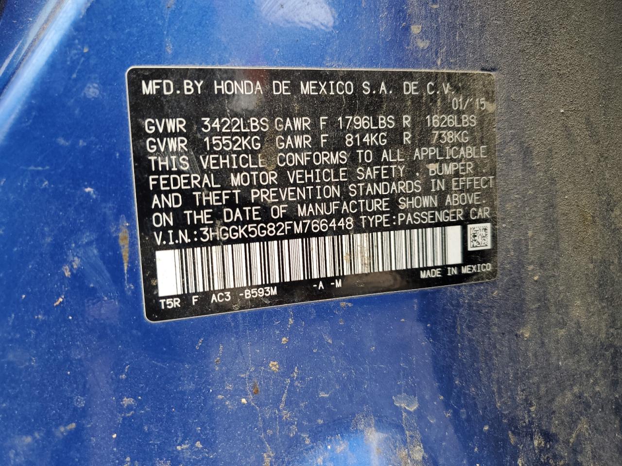 2015 Honda Fit Ex VIN: 3HGGK5G82FM766448 Lot: 55856275