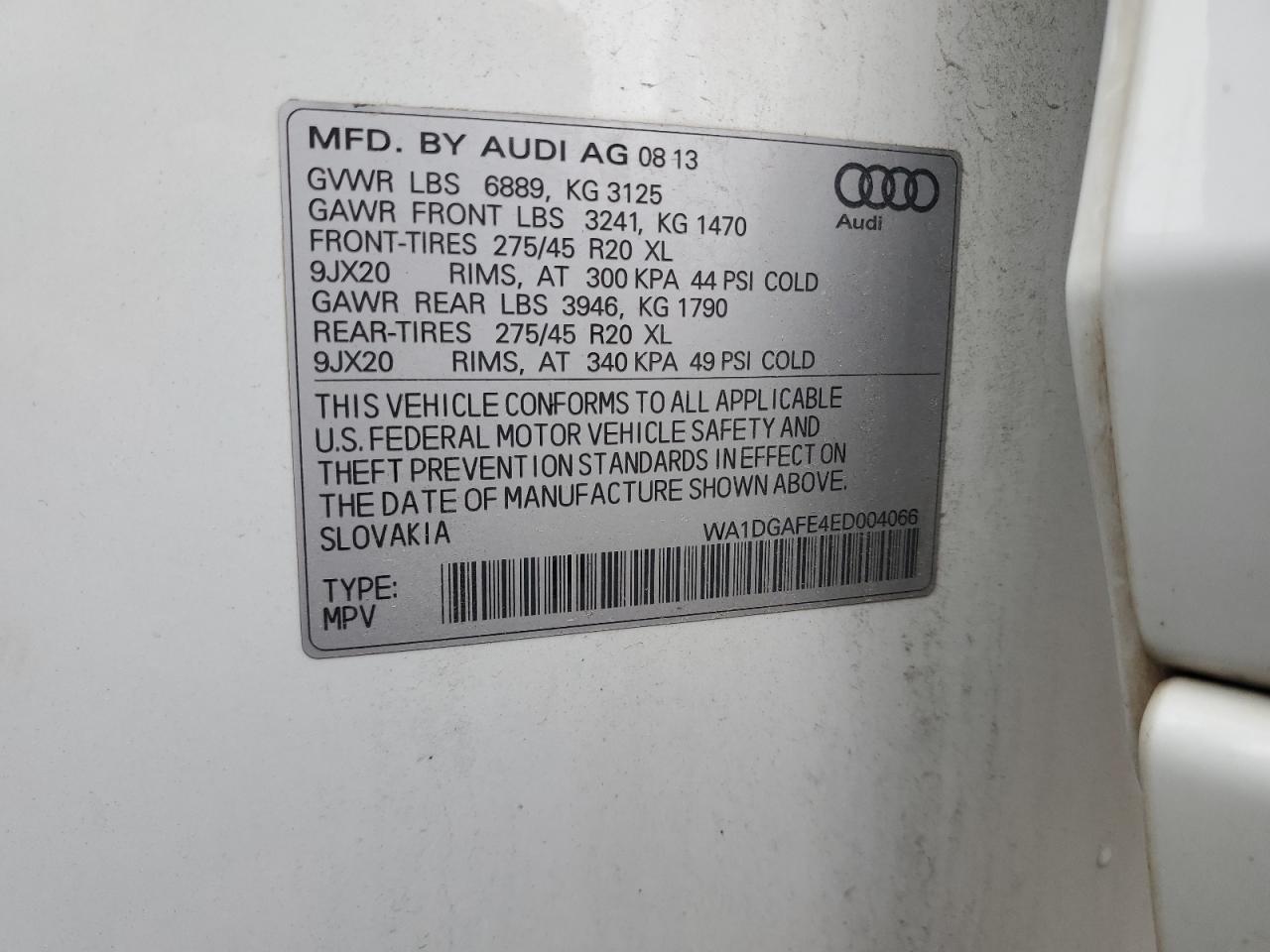 2014 Audi Q7 Prestige VIN: WA1DGAFE4ED004066 Lot: 56584995