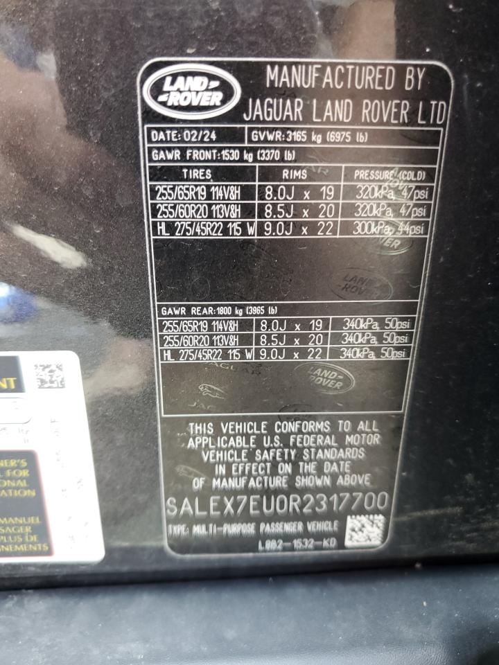 2024 Land Rover Defender 110 X VIN: SALEX7EU0R2317700 Lot: 54661035