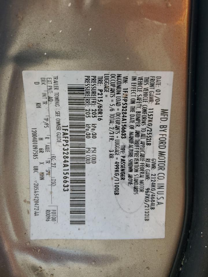 2004 Ford Taurus Se VIN: 1FAFP53284A156633 Lot: 58164985