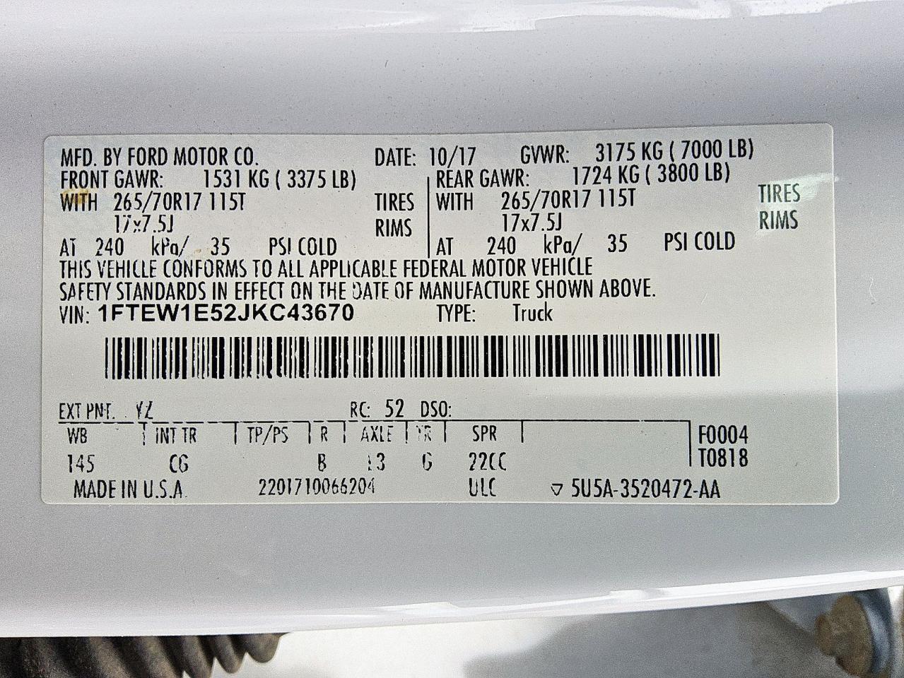 1FTEW1E52JKC43670 FORD F-150 2018