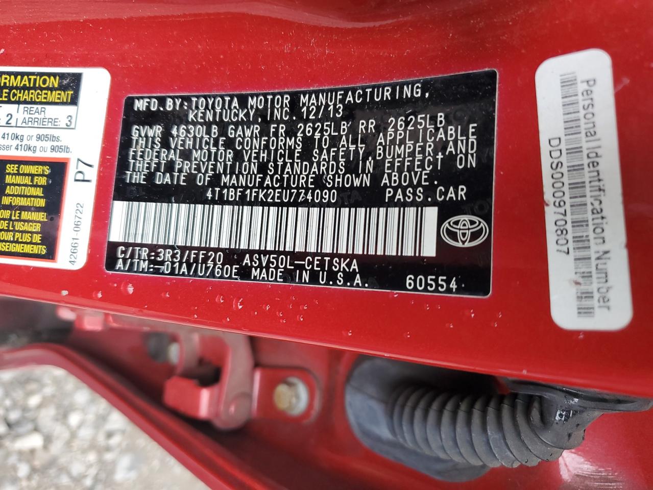 2014 Toyota Camry L VIN: 4T1BF1FK2EU774090 Lot: 56587865