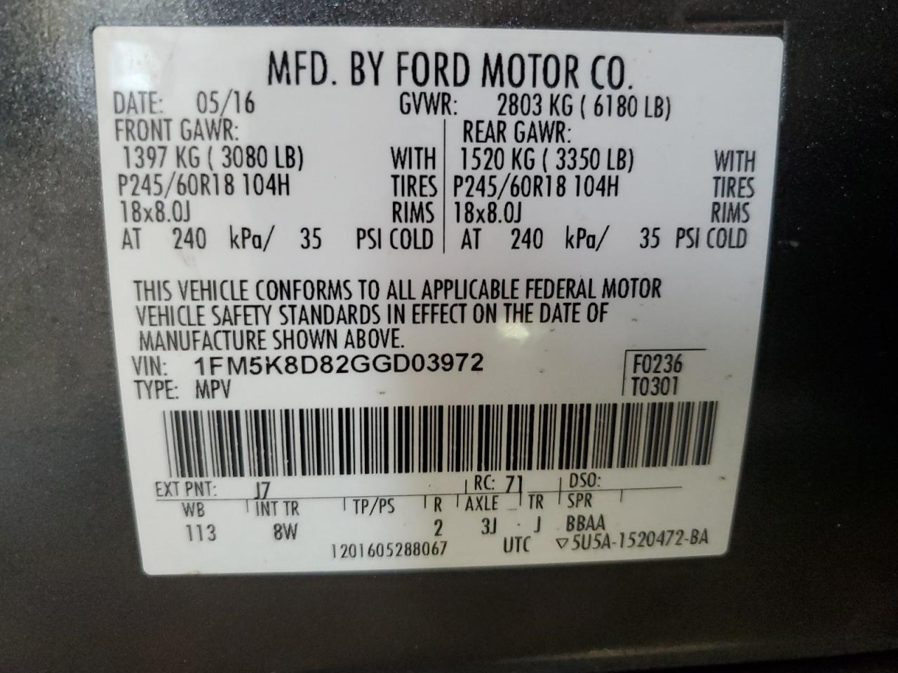 2016 Ford Explorer Xlt VIN: 1FM5K8D82GGD03972 Lot: 56663825