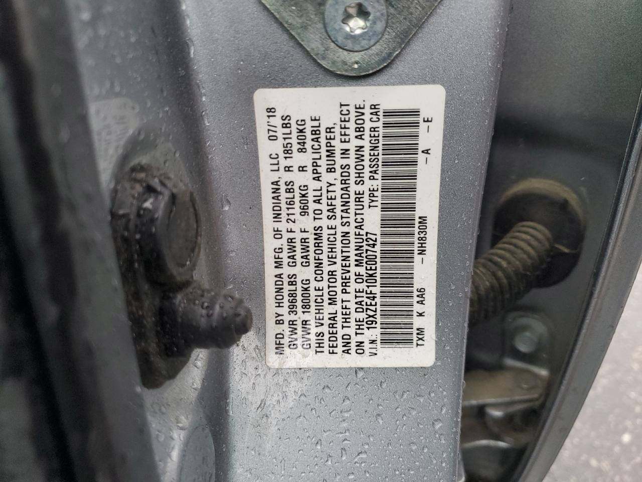 2019 Honda Insight Lx VIN: 19XZE4F10KE007427 Lot: 56624375