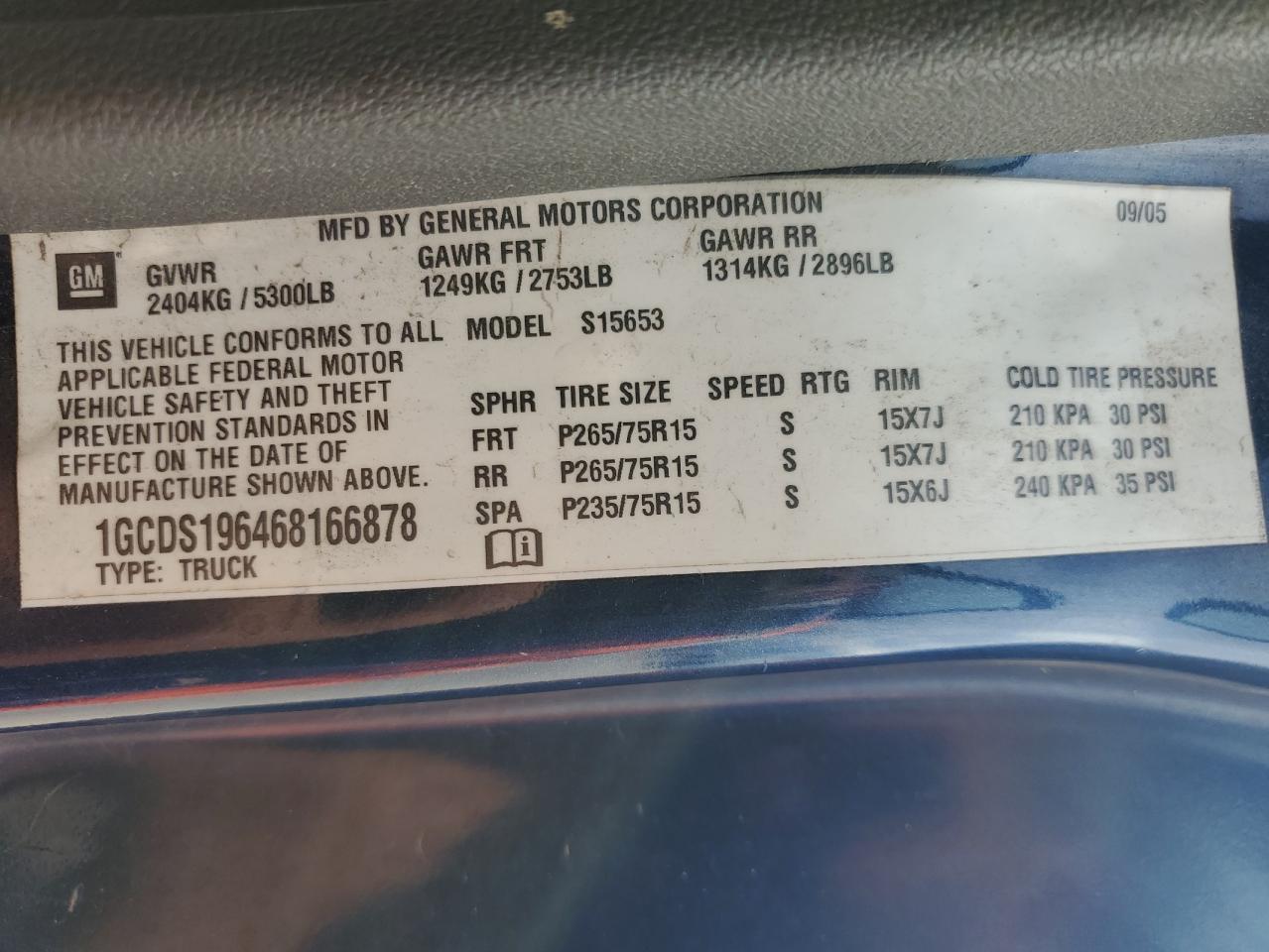 2006 Chevrolet Colorado VIN: 1GCDS196468166878 Lot: 56144865