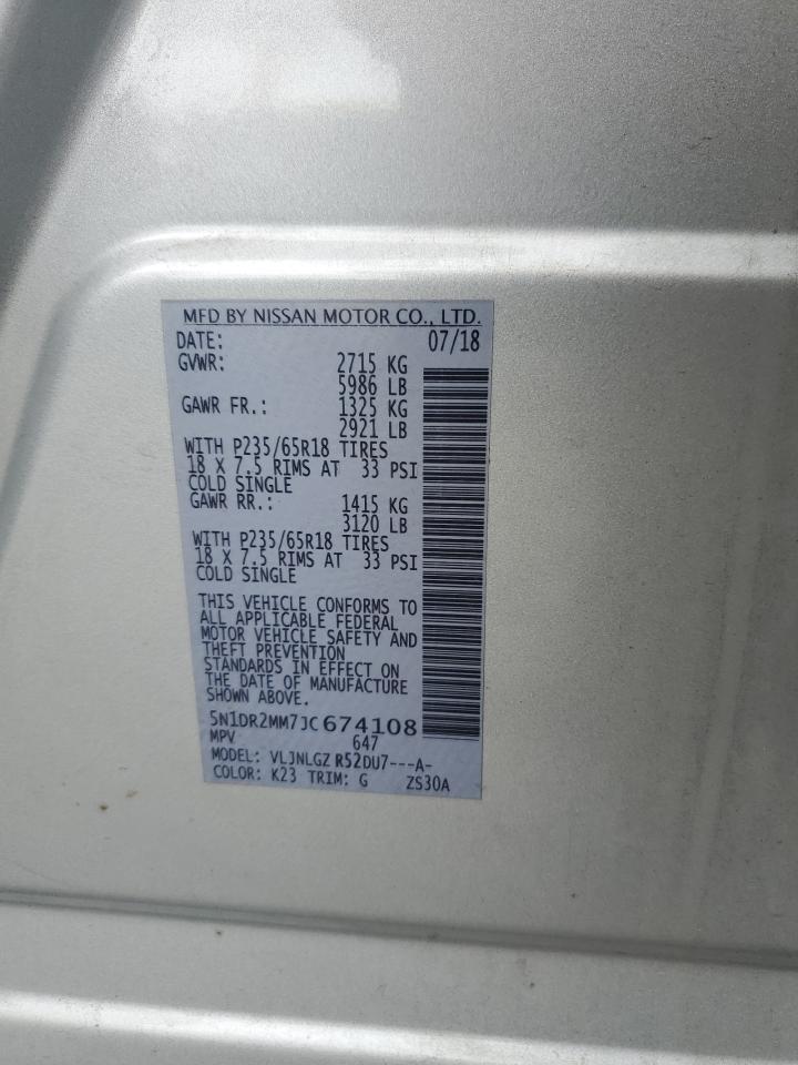 2018 Nissan Pathfinder S VIN: 5N1DR2MM7JC674108 Lot: 57270435
