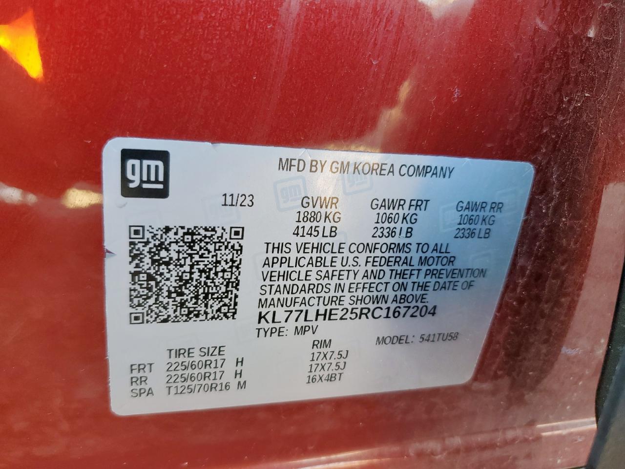 2024 Chevrolet Trax 1Lt VIN: KL77LHE25RC167204 Lot: 56779435