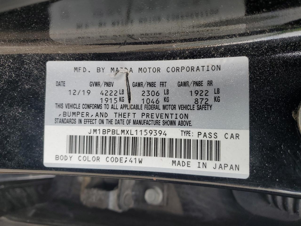 2020 Mazda 3 VIN: JM1BPBLMXL1159394 Lot: 58821735