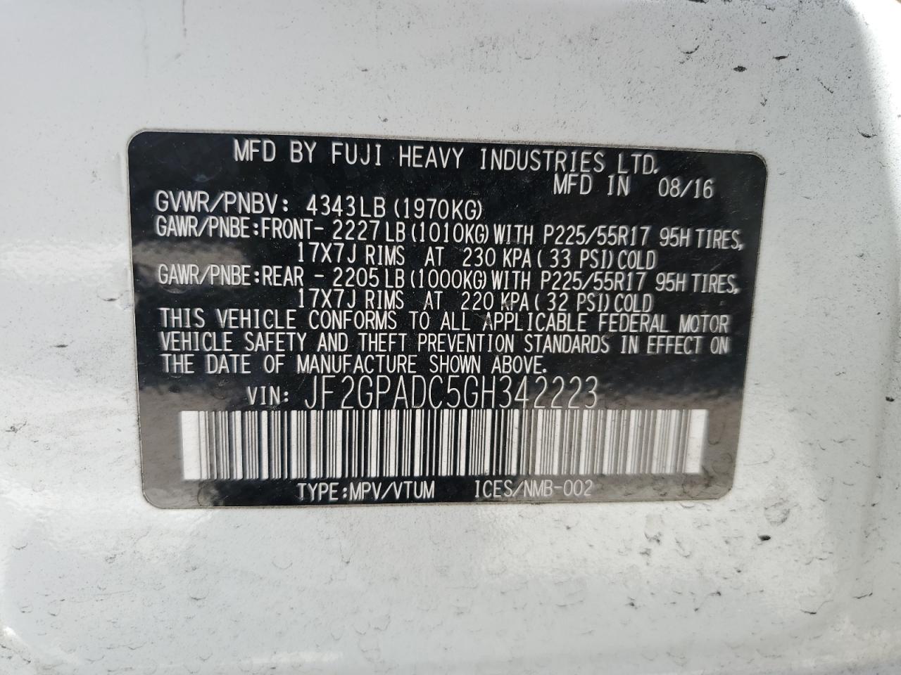 2016 Subaru Crosstrek Premium VIN: JF2GPADC5GH342223 Lot: 55859535