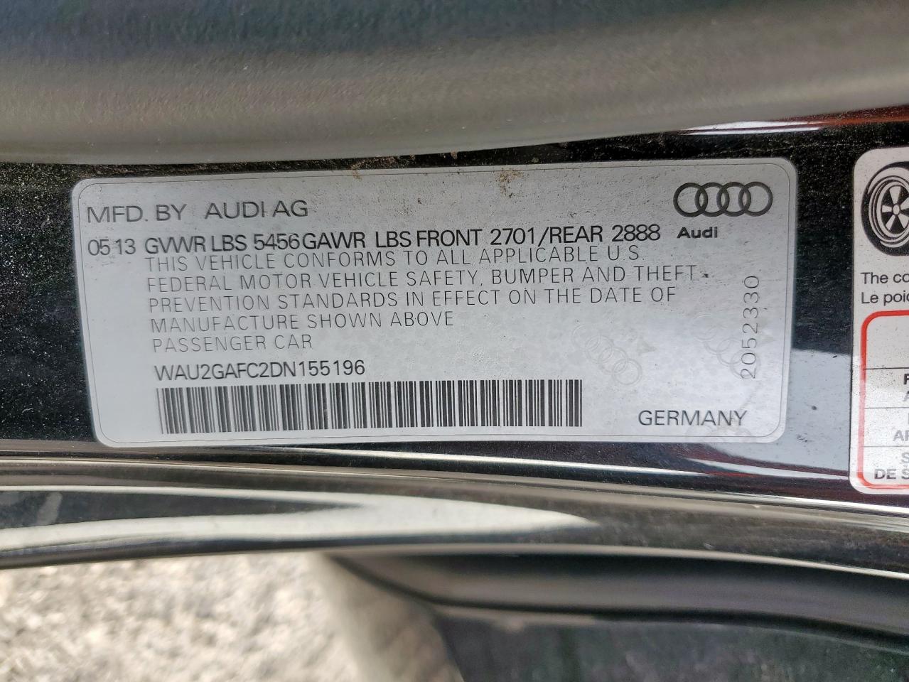 2013 Audi A7 Prestige VIN: WAU2GAFC2DN155196 Lot: 56984455
