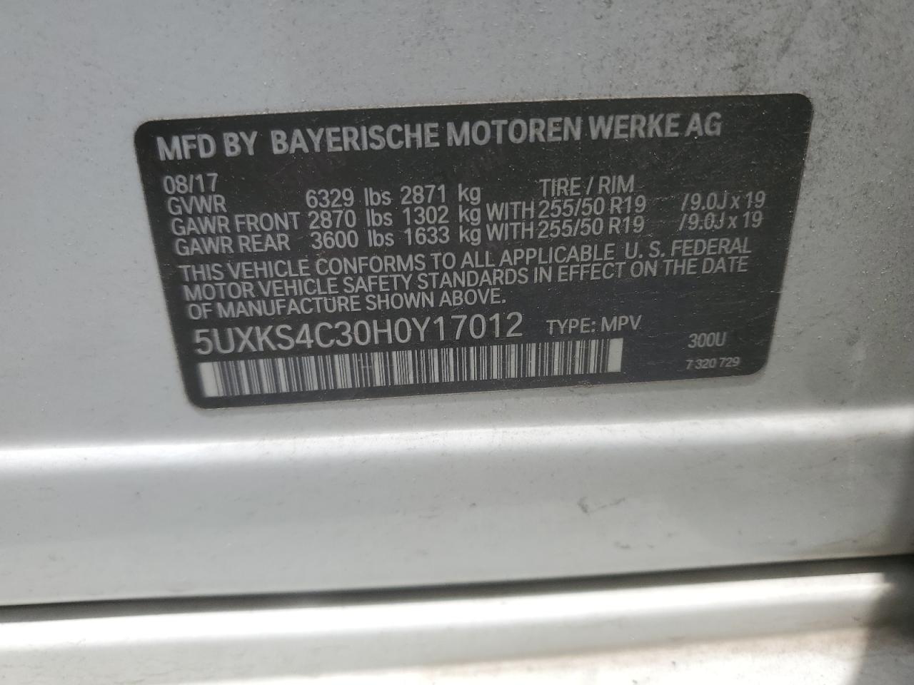 2017 BMW X5 xDrive35D VIN: 5UXKS4C30H0Y17012 Lot: 56873825