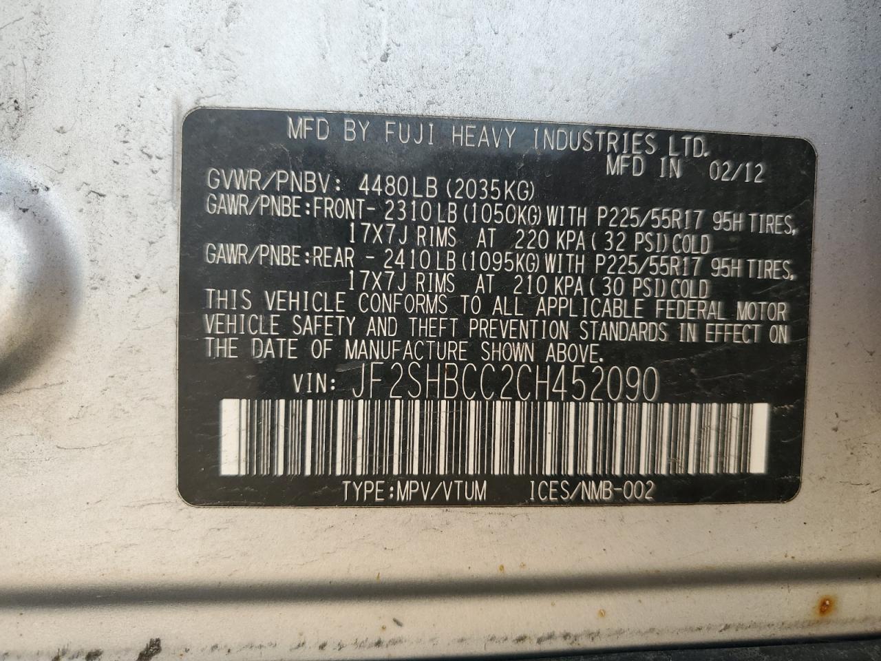 2012 Subaru Forester 2.5X Premium VIN: JF2SHBCC2CH452090 Lot: 56424815