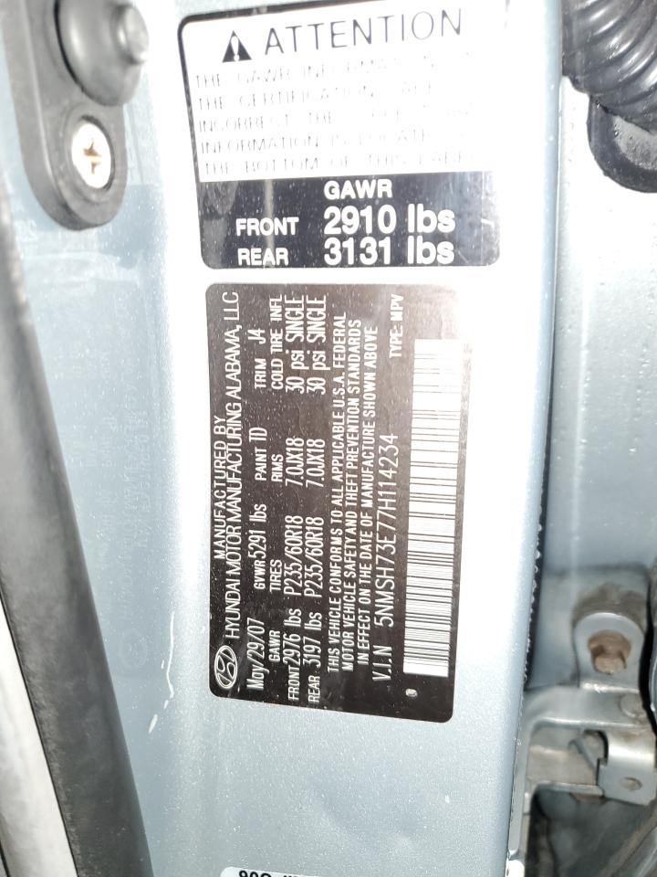 2007 Hyundai Santa Fe Se VIN: 5NMSH73E77H114234 Lot: 56951025