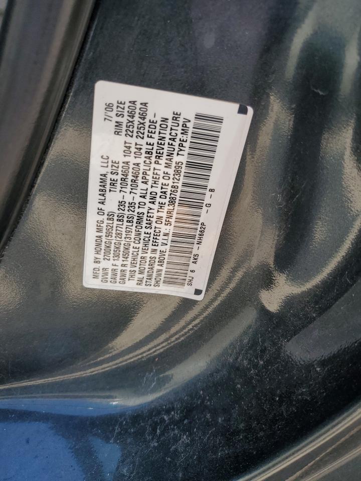 2006 Honda Odyssey Touring VIN: 5FNRL38876B123895 Lot: 56414355