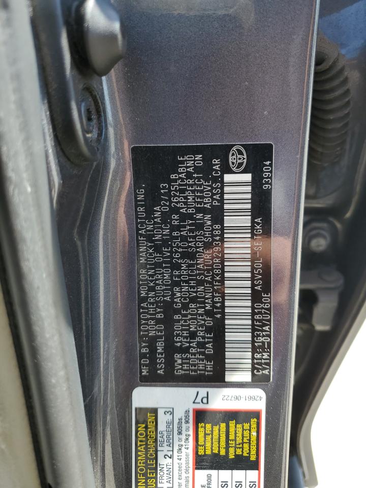 2013 Toyota Camry L VIN: 4T4BF1FK8DR293488 Lot: 56249475