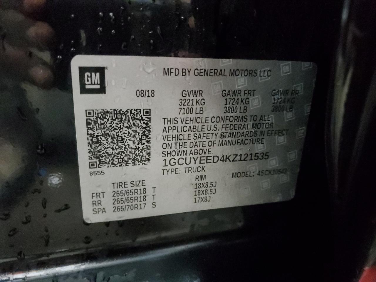 2019 Chevrolet Silverado K1500 Rst VIN: 1GCUYEED4KZ121535 Lot: 58732365