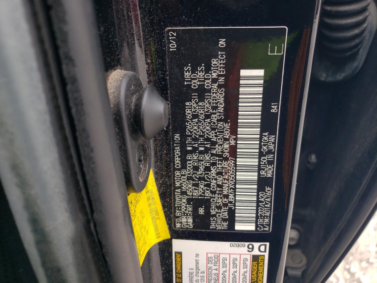 2013 Lexus Gx 460 VIN: JTJBM7FX9D5055997 Lot: 53952215