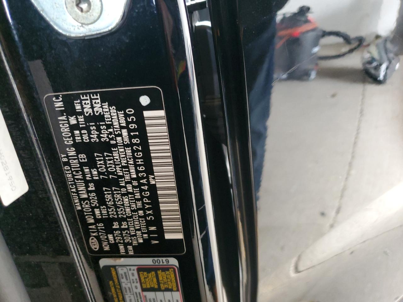 2017 Kia Sorento Lx VIN: 5XYPG4A36HG281950 Lot: 56785715