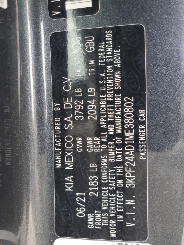 2021 Kia Forte Fe VIN: 3KPF24AD1ME380802 Lot: 57283605