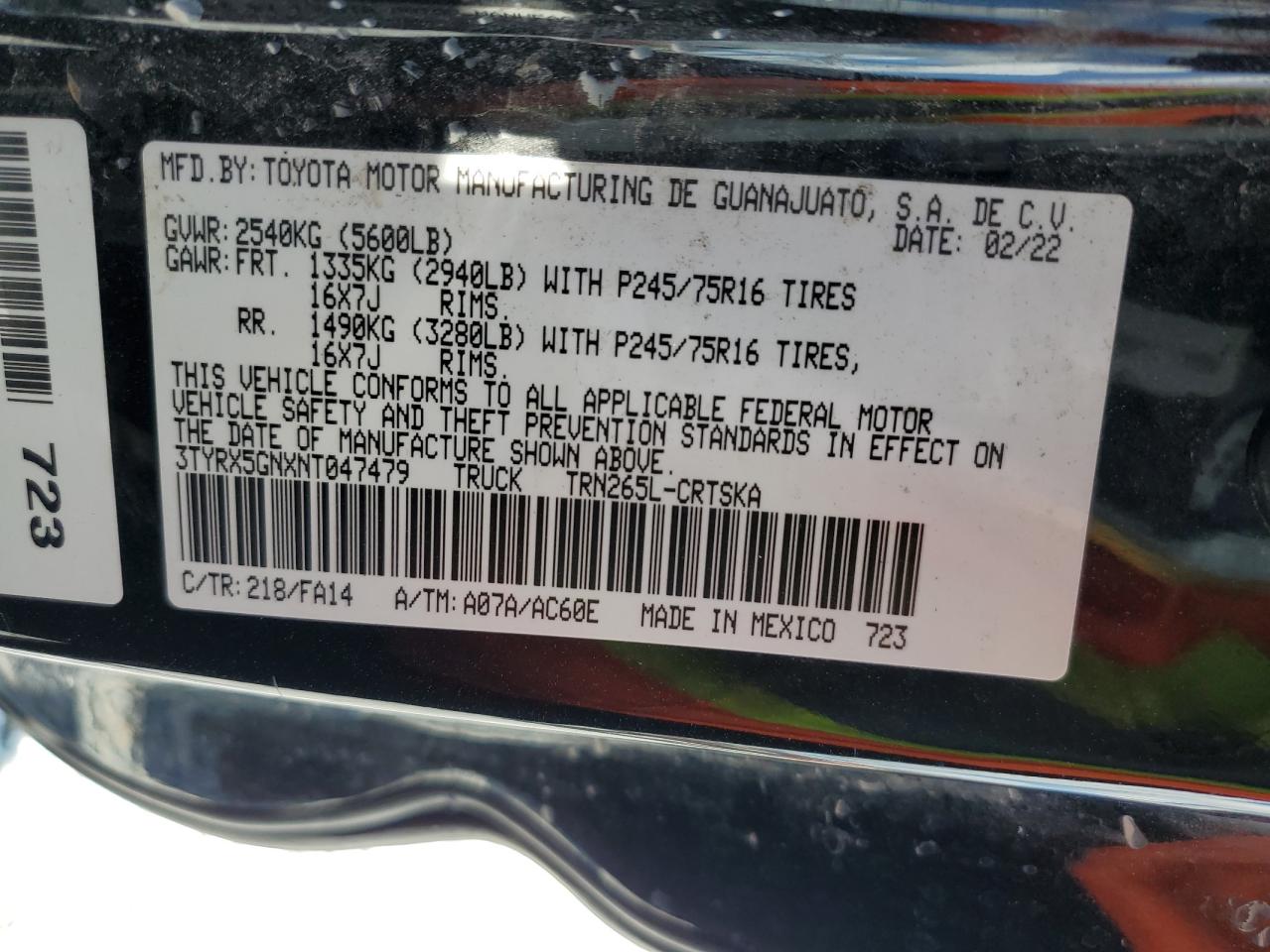 2022 Toyota Tacoma Access Cab VIN: 3TYRX5GNXNT047479 Lot: 57023765