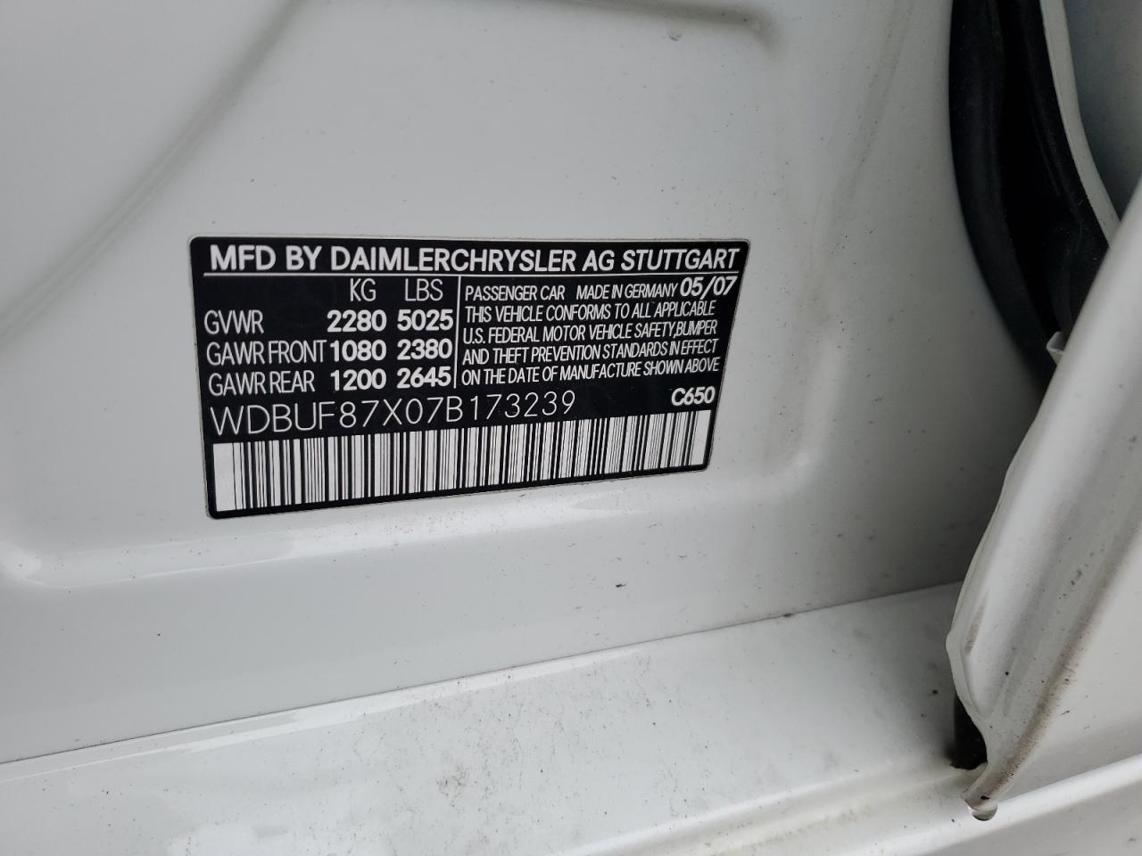 2007 Mercedes-Benz E 350 4Matic VIN: WDBUF87X07B173239 Lot: 55950195