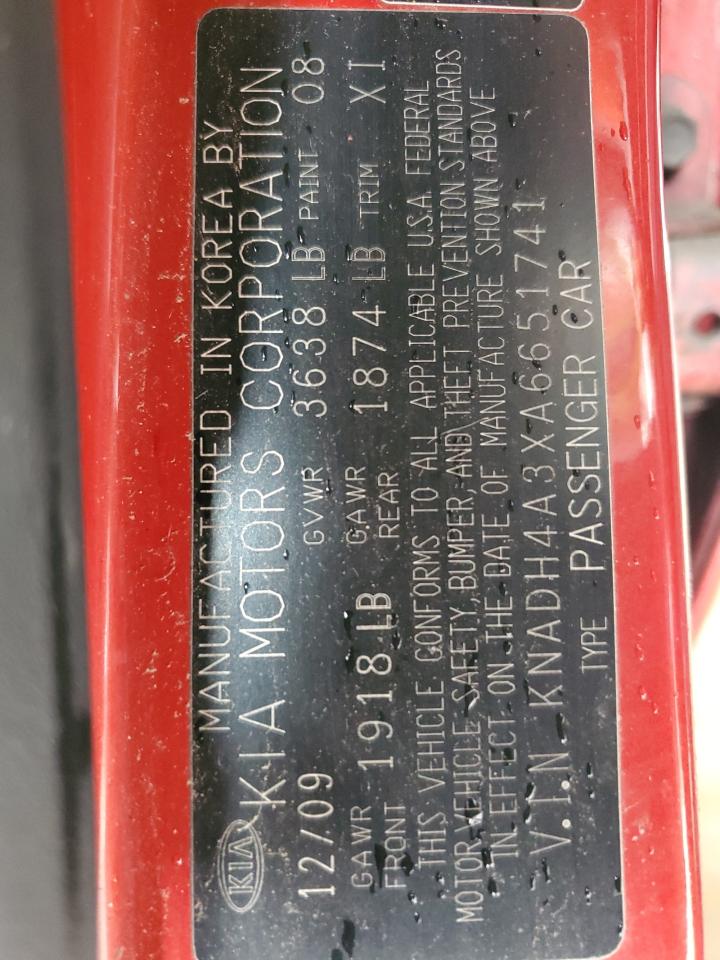 2010 Kia Rio Lx VIN: KNADH4A3XA6651741 Lot: 58344835