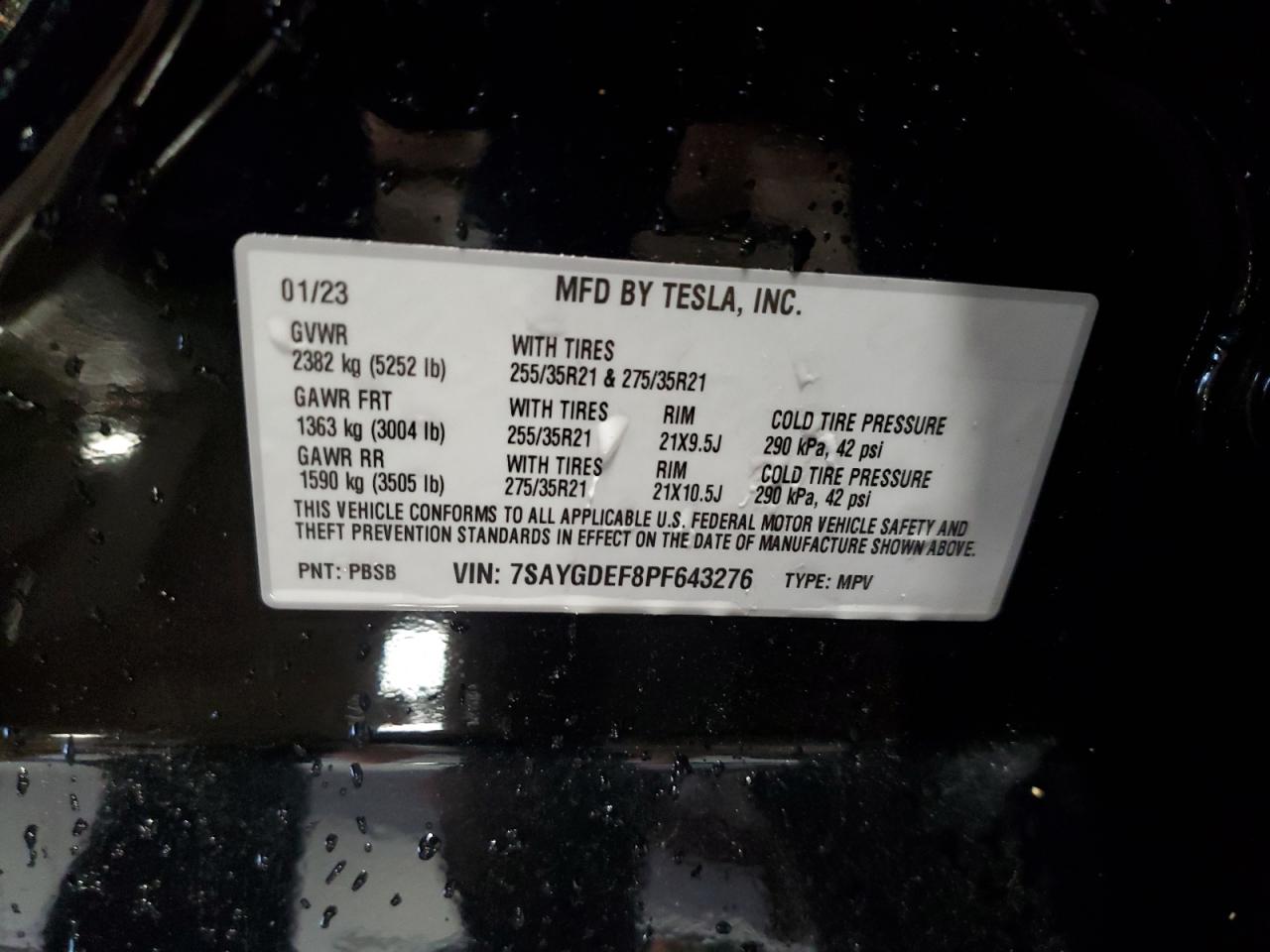 2023 Tesla Model Y VIN: 7SAYGDEF8PF643276 Lot: 57080975