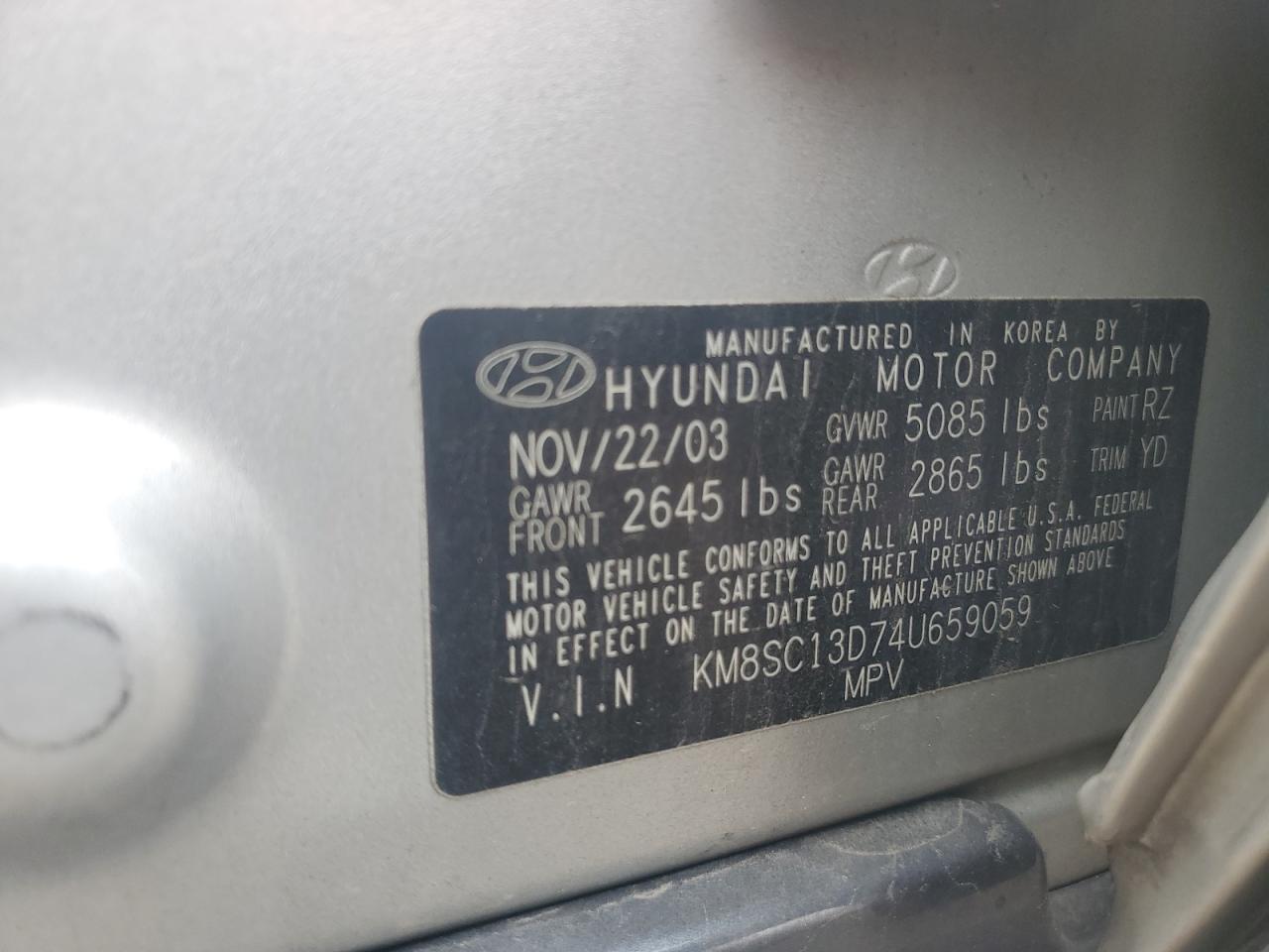 2004 Hyundai Santa Fe Gls VIN: KM8SC13D74U659059 Lot: 57156945