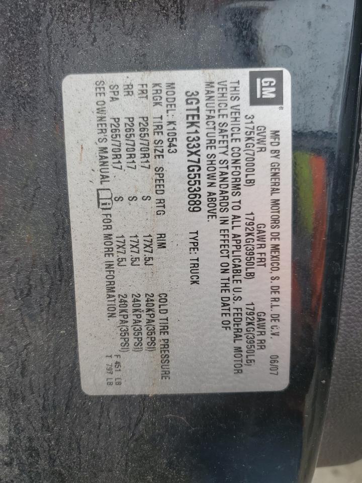 2007 GMC New Sierra K1500 VIN: 3GTEK133X7G553689 Lot: 55656955