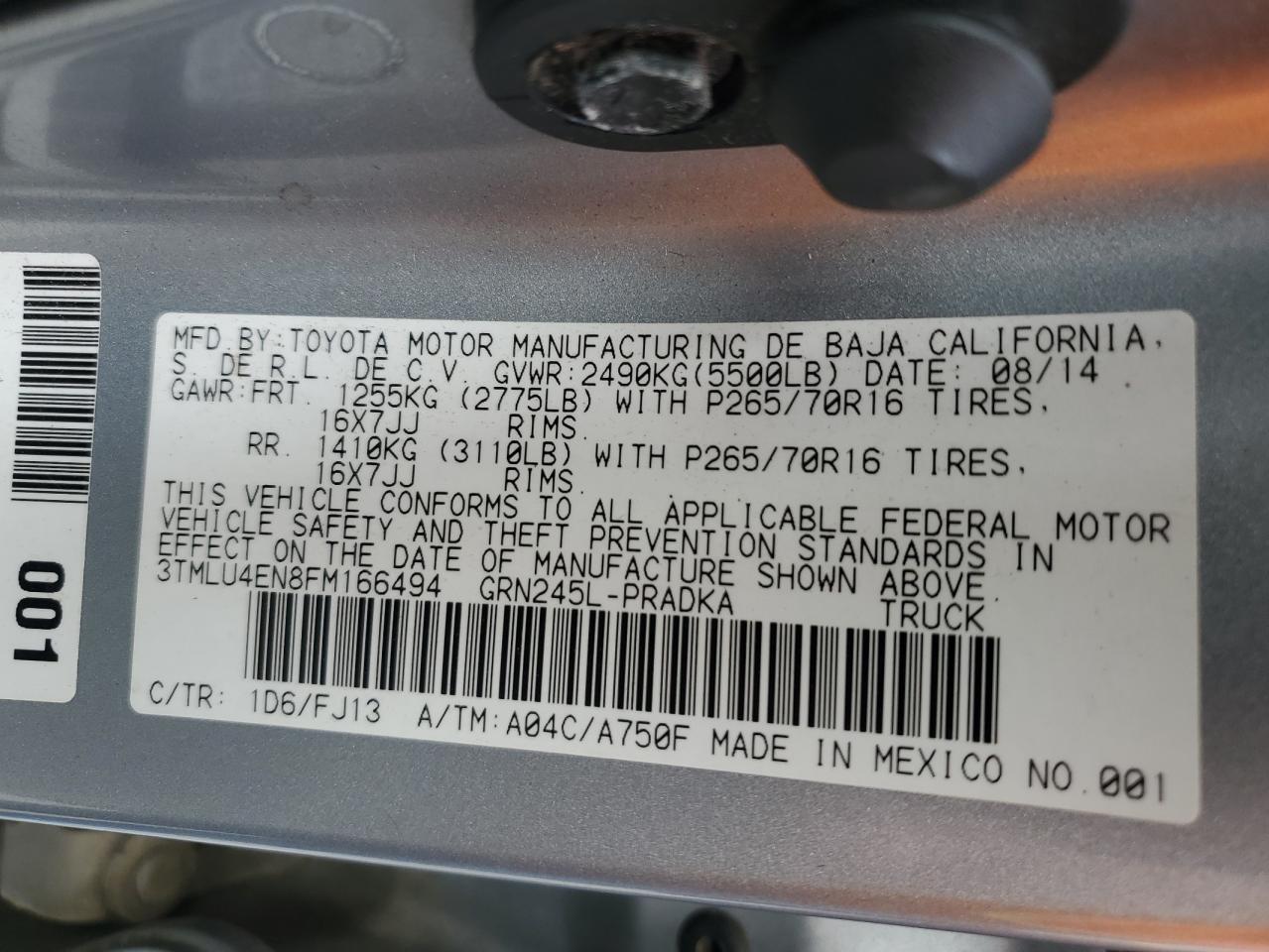 2015 Toyota Tacoma Double Cab VIN: 3TMLU4EN8FM166494 Lot: 58196415
