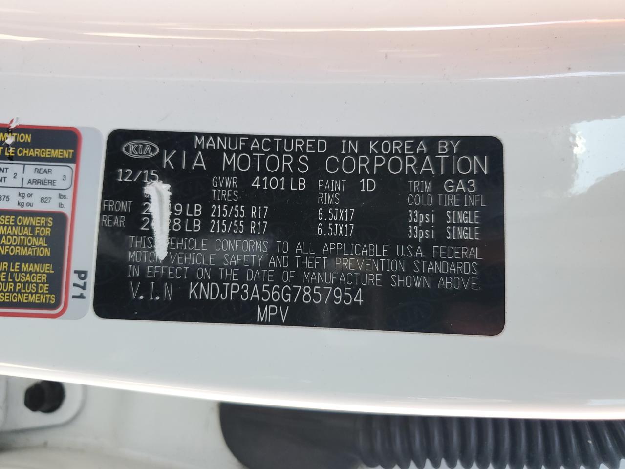 2016 Kia Soul + VIN: KNDJP3A56G7857954 Lot: 55796035