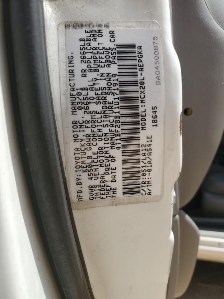 2001 Toyota Avalon Xl VIN: 4T1BF28B11U171919 Lot: 55977855