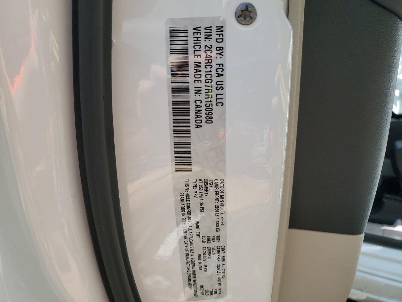 2024 Chrysler Voyager Lx VIN: 2C4RC1CG7RR150980 Lot: 56859235