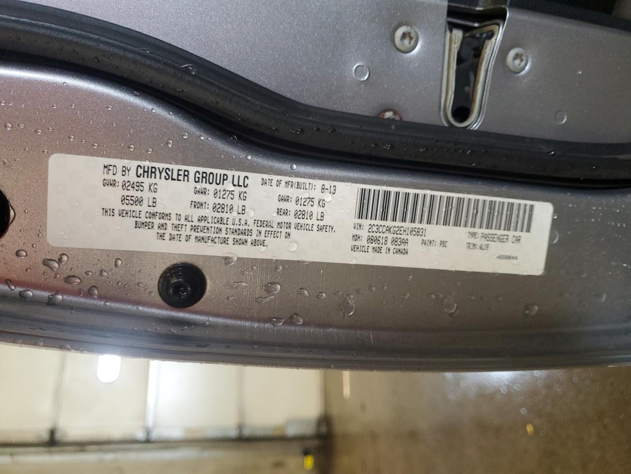 2014 Chrysler 300C VIN: 2C3CCAKG2EH105831 Lot: 57361555