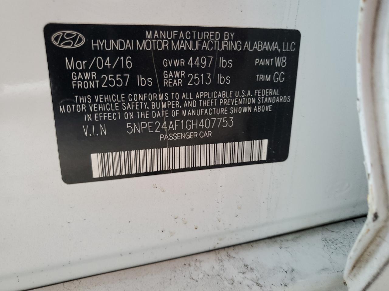 2016 Hyundai Sonata Se VIN: 5NPE24AF1GH407753 Lot: 56016605