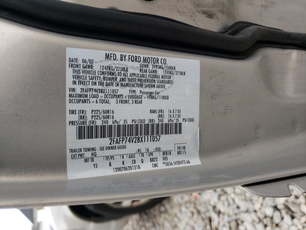 2008 Ford Crown Victoria Lx VIN: 2FAFP74V28X111057 Lot: 55823675