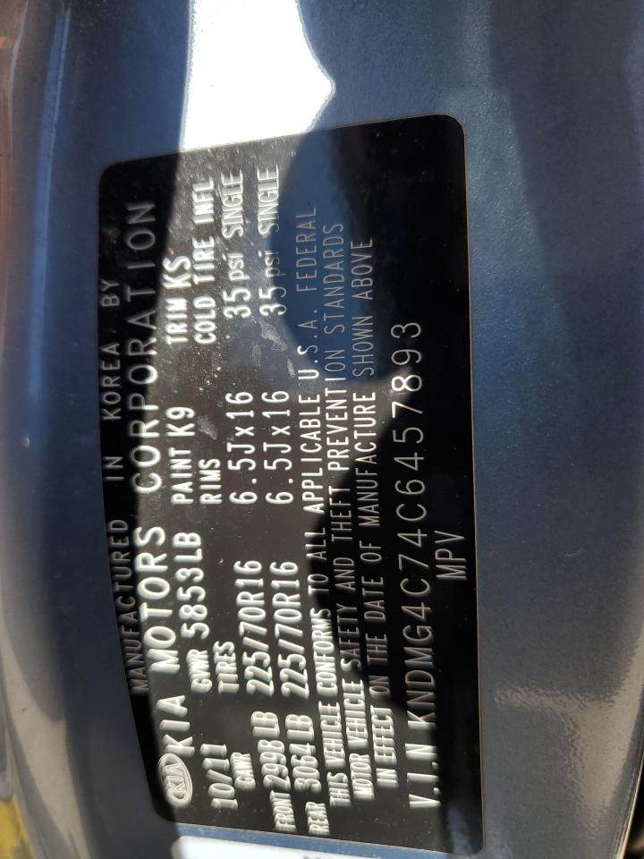 2012 Kia Sedona Lx VIN: KNDMG4C74C6457893 Lot: 56864025