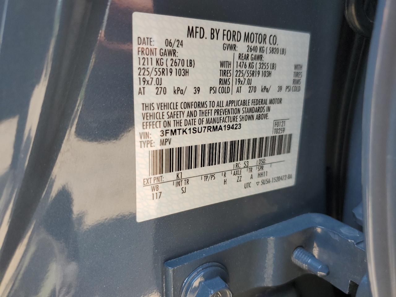 2024 Ford Mustang Mach-E Select VIN: 3FMTK1SU7RMA19423 Lot: 56560545