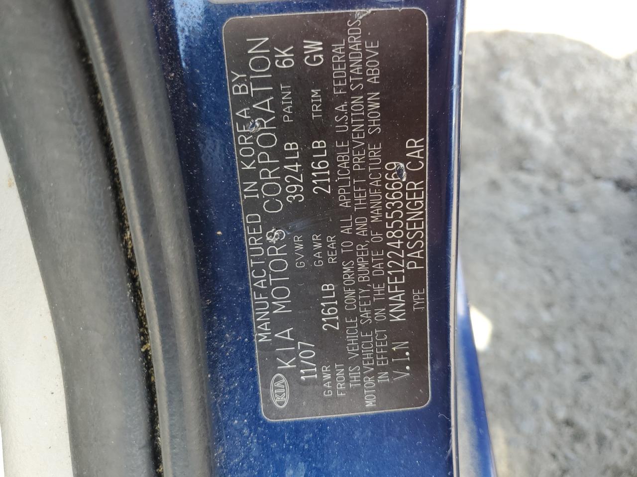 2008 Kia Spectra Ex VIN: KNAFE122485536669 Lot: 56061545