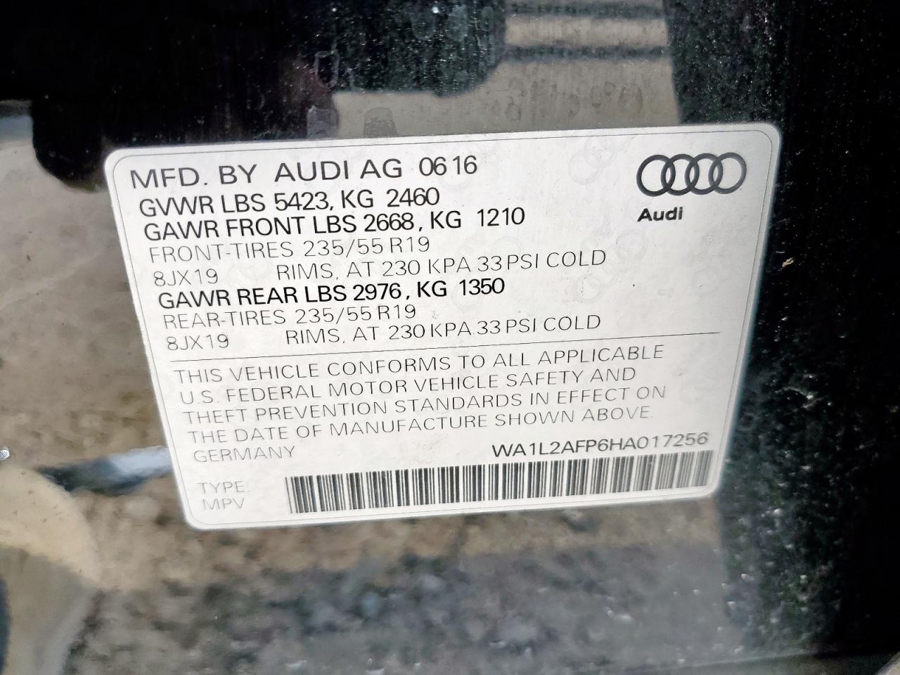 2017 Audi Q5 Premium Plus VIN: WA1L2AFP6HA017256 Lot: 57136965