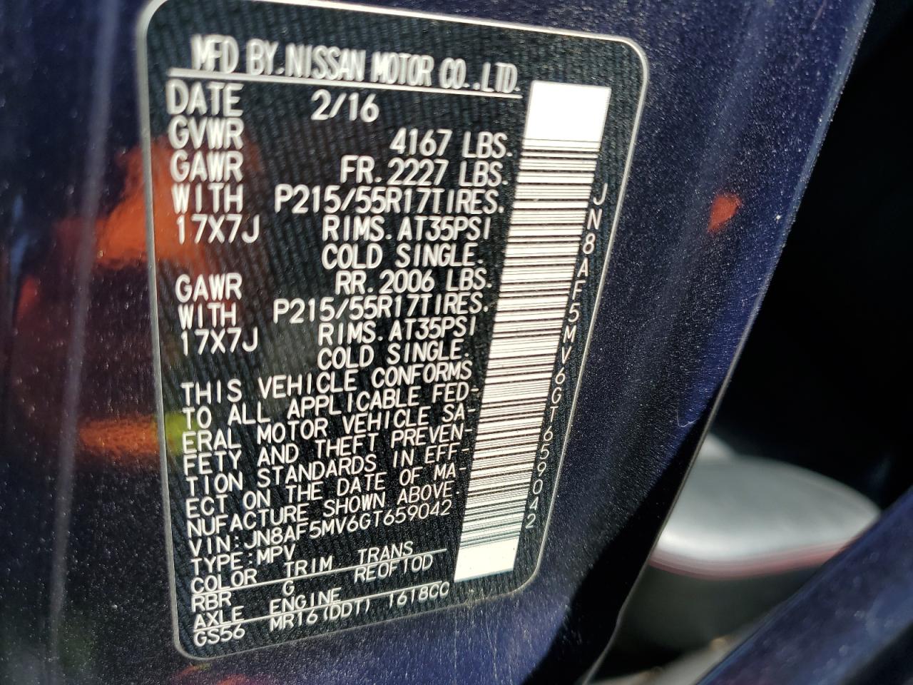 2016 Nissan Juke S VIN: JN8AF5MV6GT659042 Lot: 55655895