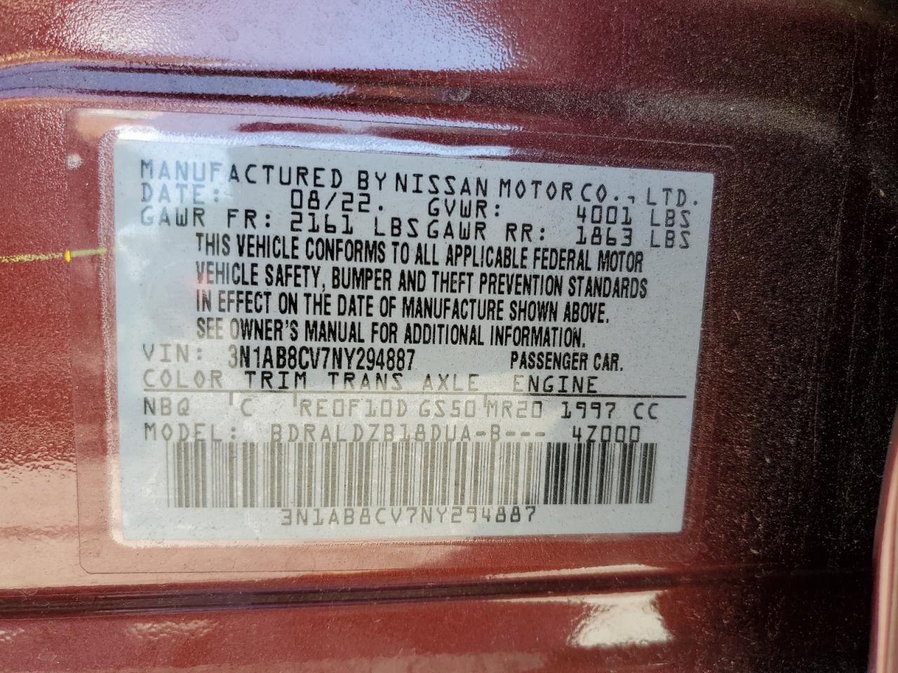 2022 Nissan Sentra Sv VIN: 3N1AB8CV7NY294887 Lot: 55827395