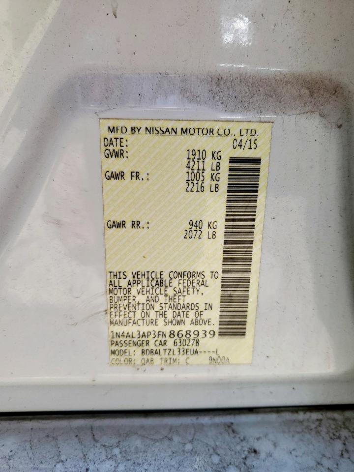 2015 Nissan Altima 2.5 VIN: 1N4AL3AP3FN868939 Lot: 54629615