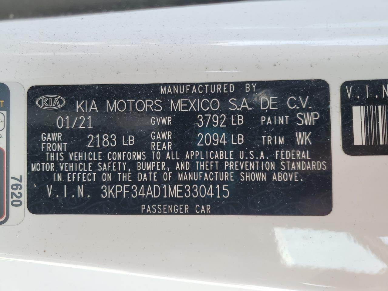 2021 Kia Forte Gt Line VIN: 3KPF34AD1ME330415 Lot: 57488545