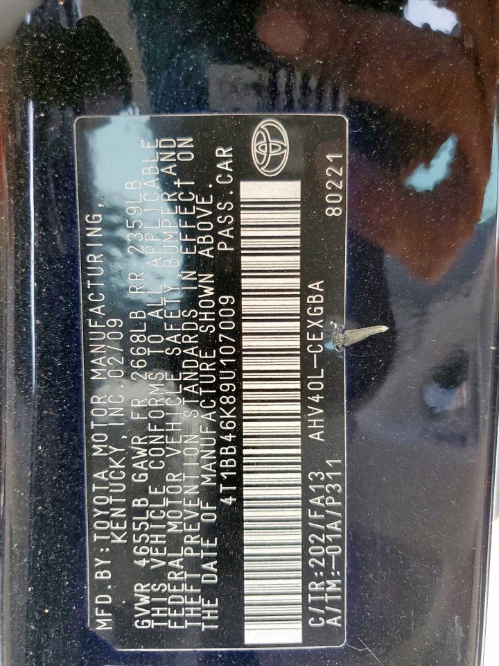 2009 Toyota Camry Hybrid VIN: 4T1BB46K89U107009 Lot: 56908065