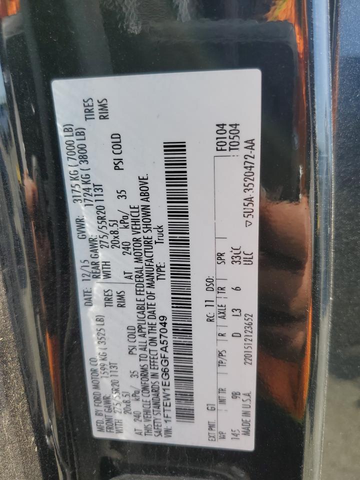 2016 Ford F150 Supercrew VIN: 1FTEW1EG6GFA57049 Lot: 85757025