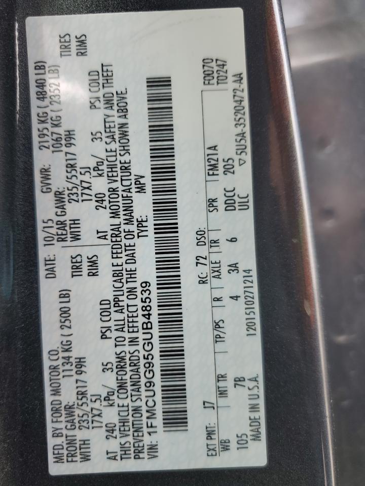 2016 Ford Escape Se VIN: 1FMCU9G95GUB48539 Lot: 57028905