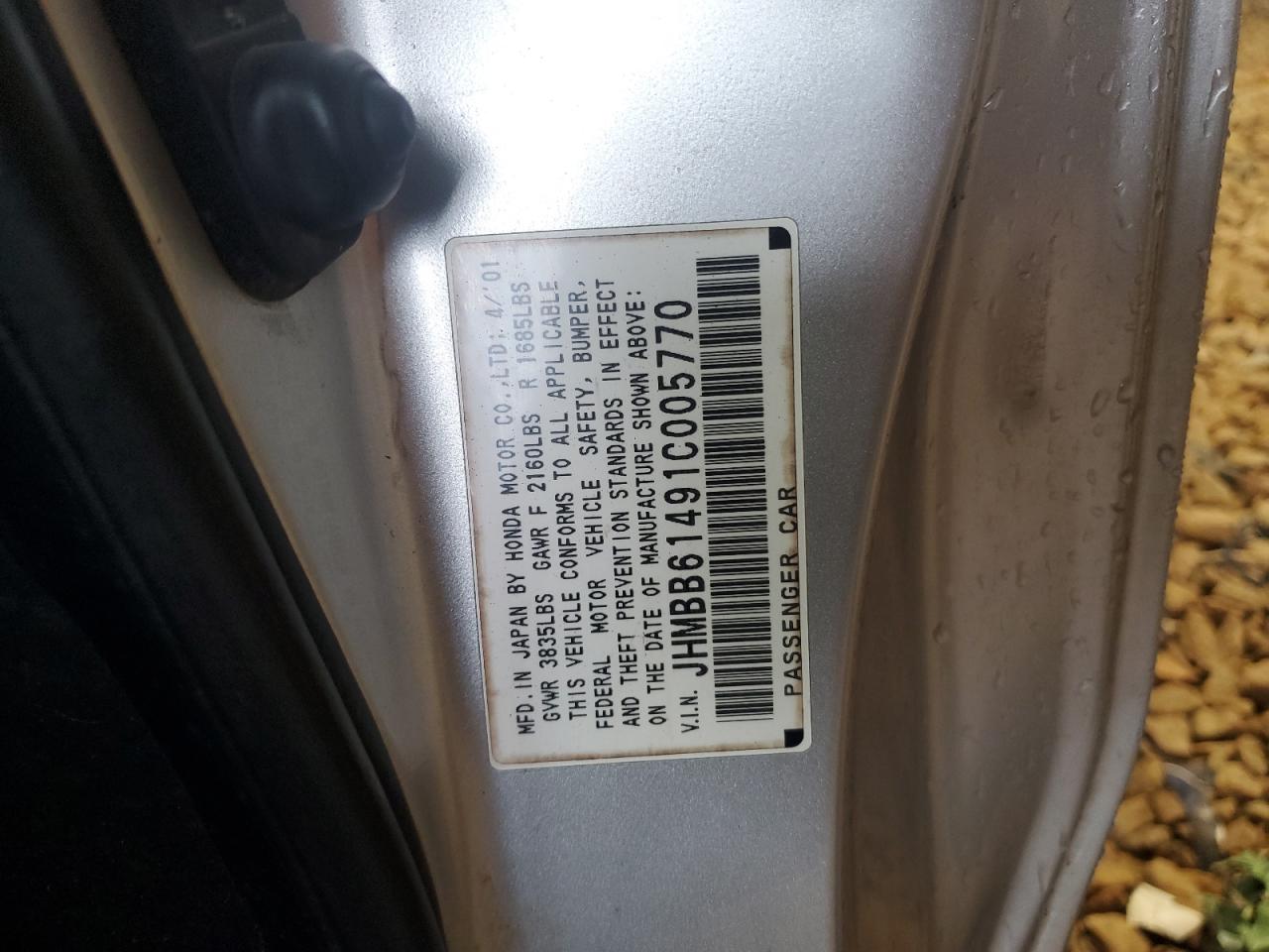 2001 Honda Prelude VIN: JHMBB61491C005770 Lot: 56564705