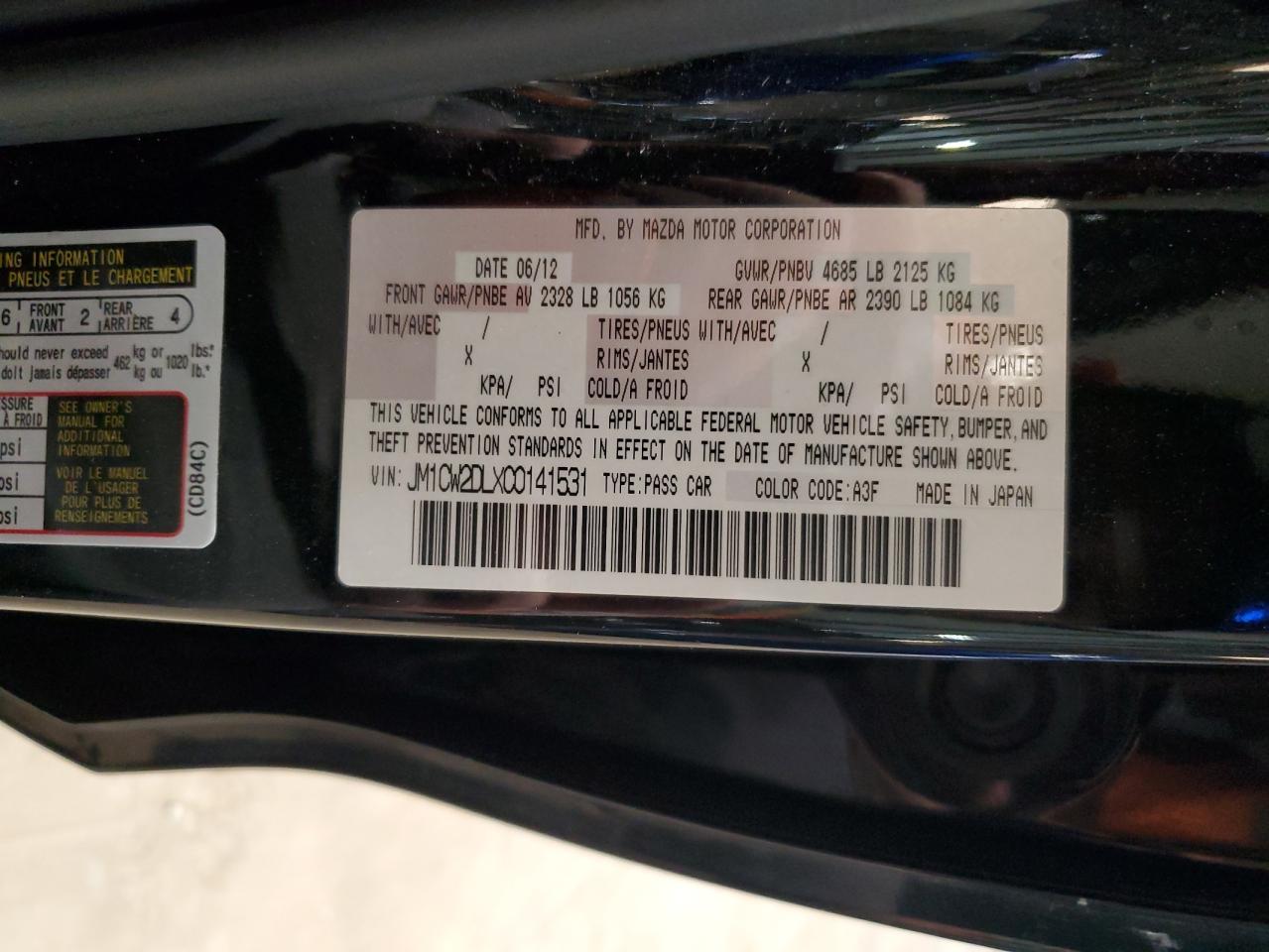 2012 Mazda 5 VIN: JM1CW2DLXC0141531 Lot: 56090735
