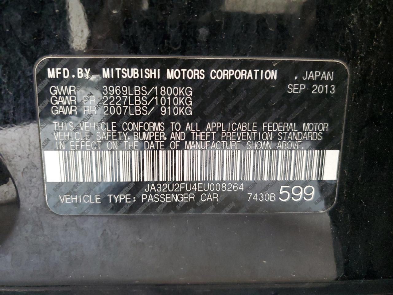 2014 Mitsubishi Lancer Es/Es Sport VIN: JA32U2FU4EU008264 Lot: 57453565
